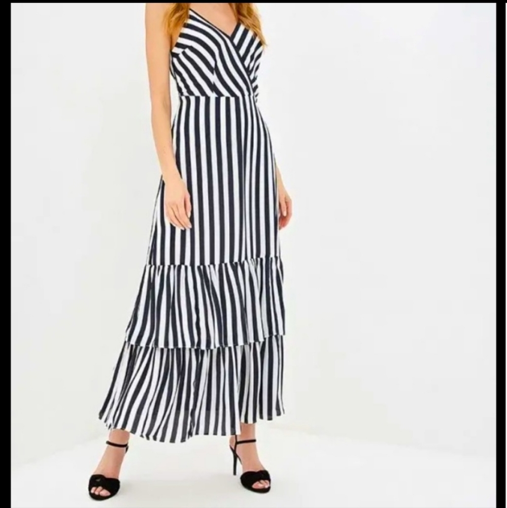 Banana Republic Black and White Striped Maxi Dress